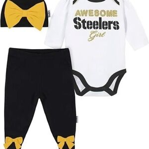 New Gerber Black & Yellow NFL Pittsburgh Steelers Girls Toddler Kid Matching Set
